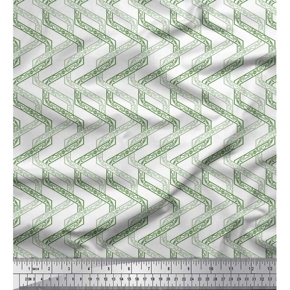 Soimoi Green polyester Crepe Fabric Zig Zag Ethnic Decor Fabric Printed Yard 42 Inch Wide