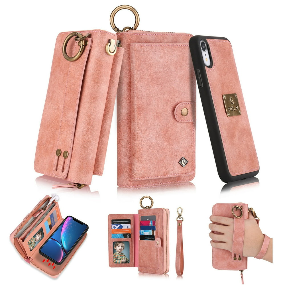 iPhone XR Leather Flip Case Cover,iPhone XR Zipper Wallet Case for