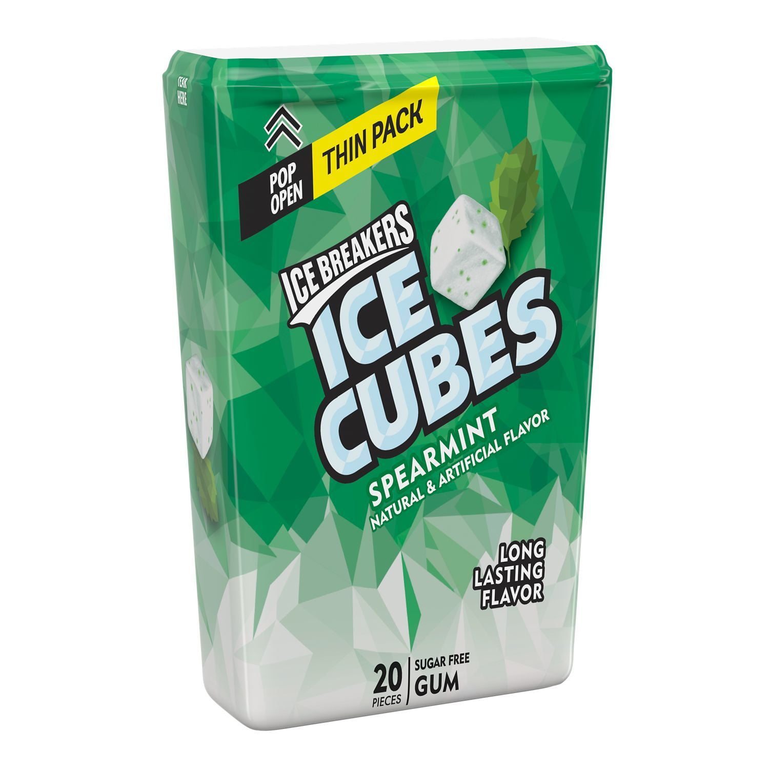 ICE BREAKERS, ICE CUBES Spearmint Sugar Free Chewing Gum, Made with Xylitol, 1.62 oz, Thin Pack