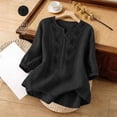 thumbnail image 4 of BODOAO Womens Cotton Linen Shirts Solid Color Shirt Plain Tshirt V Neck Shirts Gauze Tops Crepe Texture Outfits Tunic Tops Mexican Shirt Shirt for Vacation Basic Tee Shirt Loose Fit Blouses Black Xl, 4 of 8