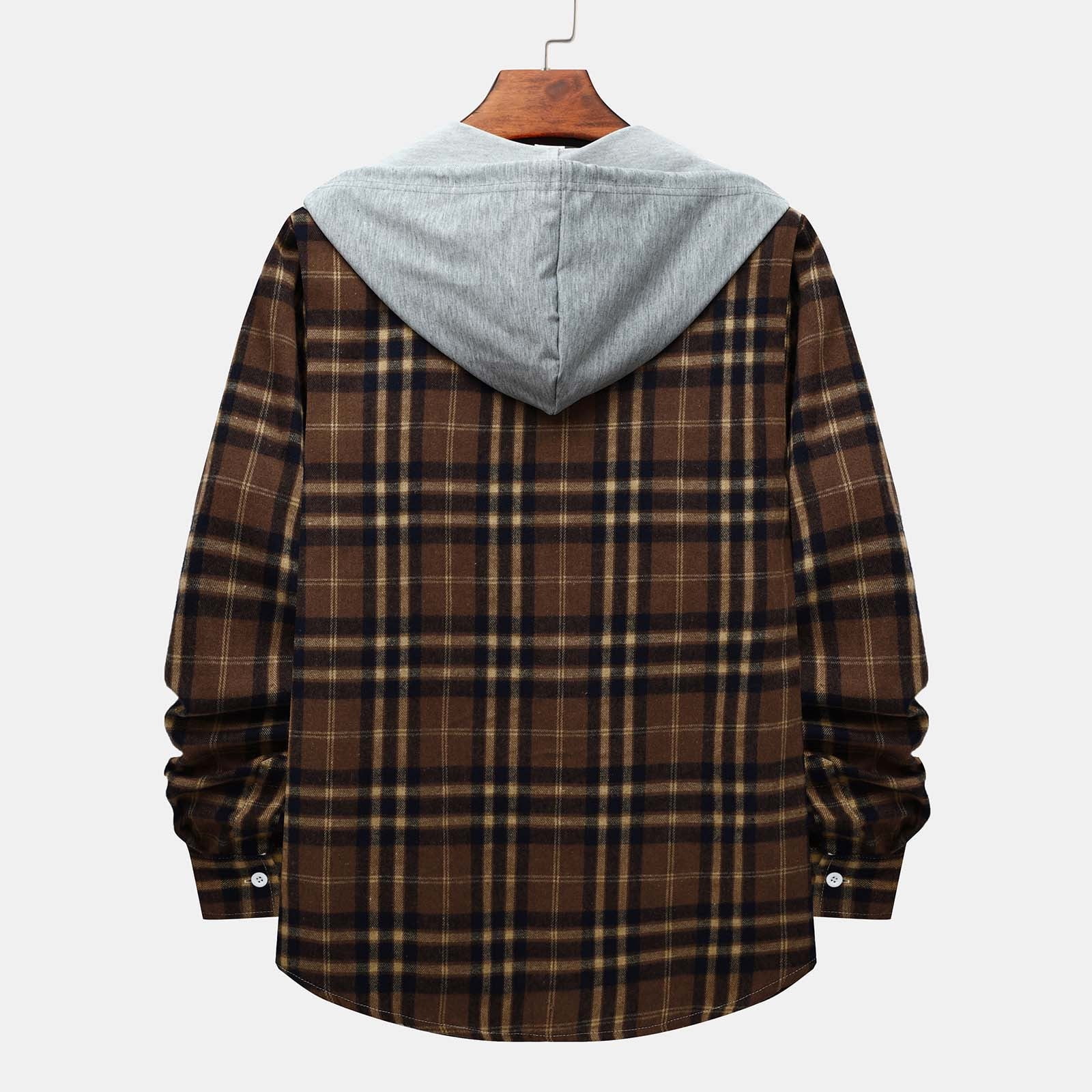 Hfyihgf Flannel Plaid Hoodie Shirts for Mens Trendy Relaxed-Fit