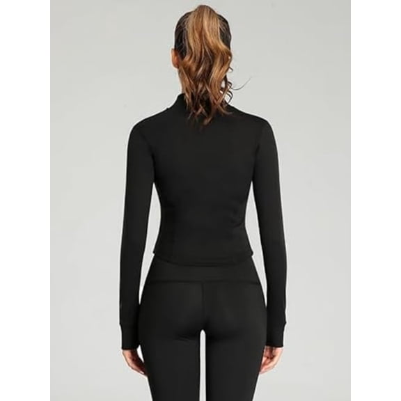 Women's Full Zip Sports Jacket, Stand Collar Long Sleeve Workout Jacket for Running, Yoga and Activewear