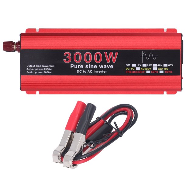 3000W Pure Sine Wave Power Inverter Multi Protections Portable Power Converter for Solar Wind Energy Car DC12V To AC220V