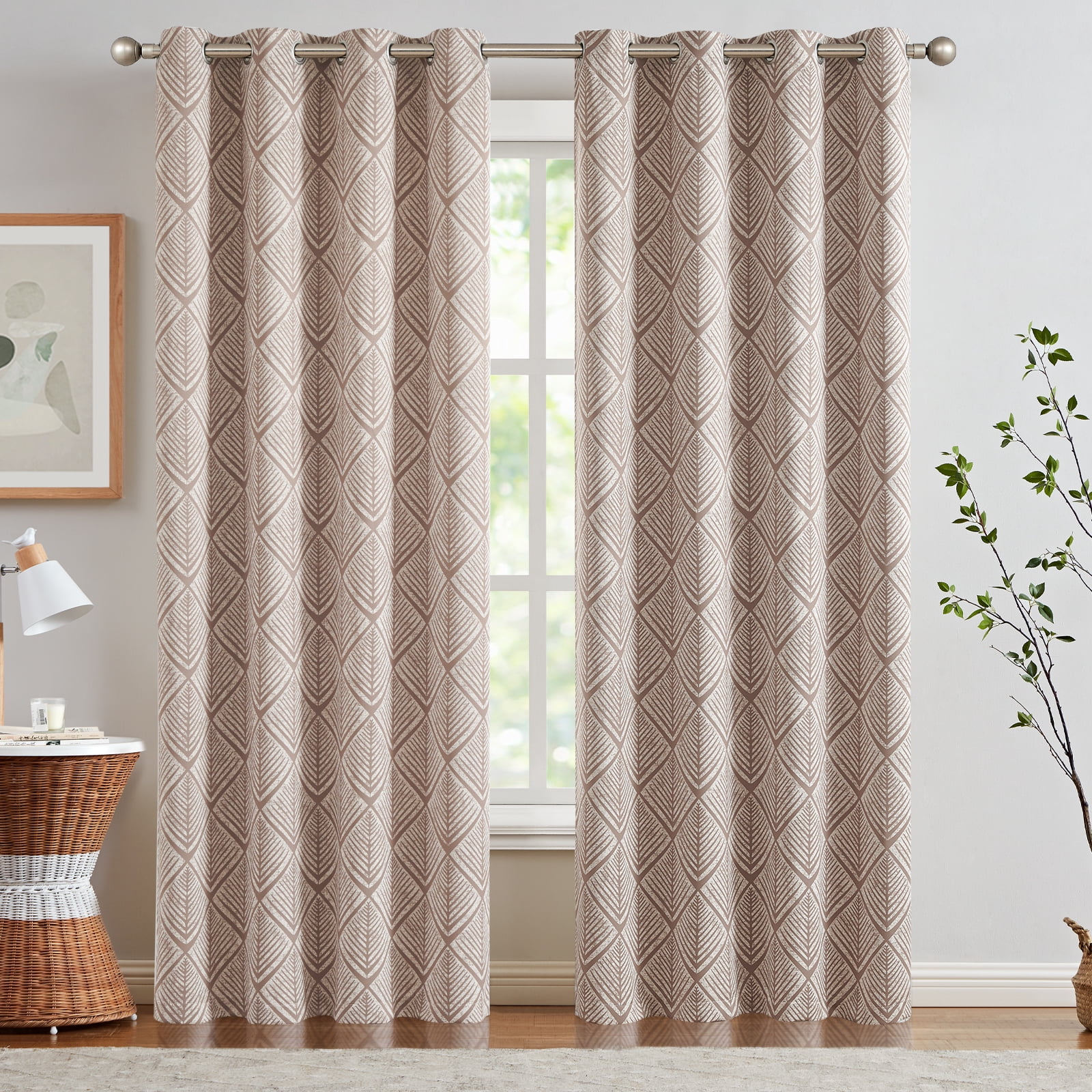 Curtainking Blackout Curtains for Living Room Bedroom 84 inch Brown Window Curtains Geometric Pattern Darkening Thermal Grommet Curtains set of 2