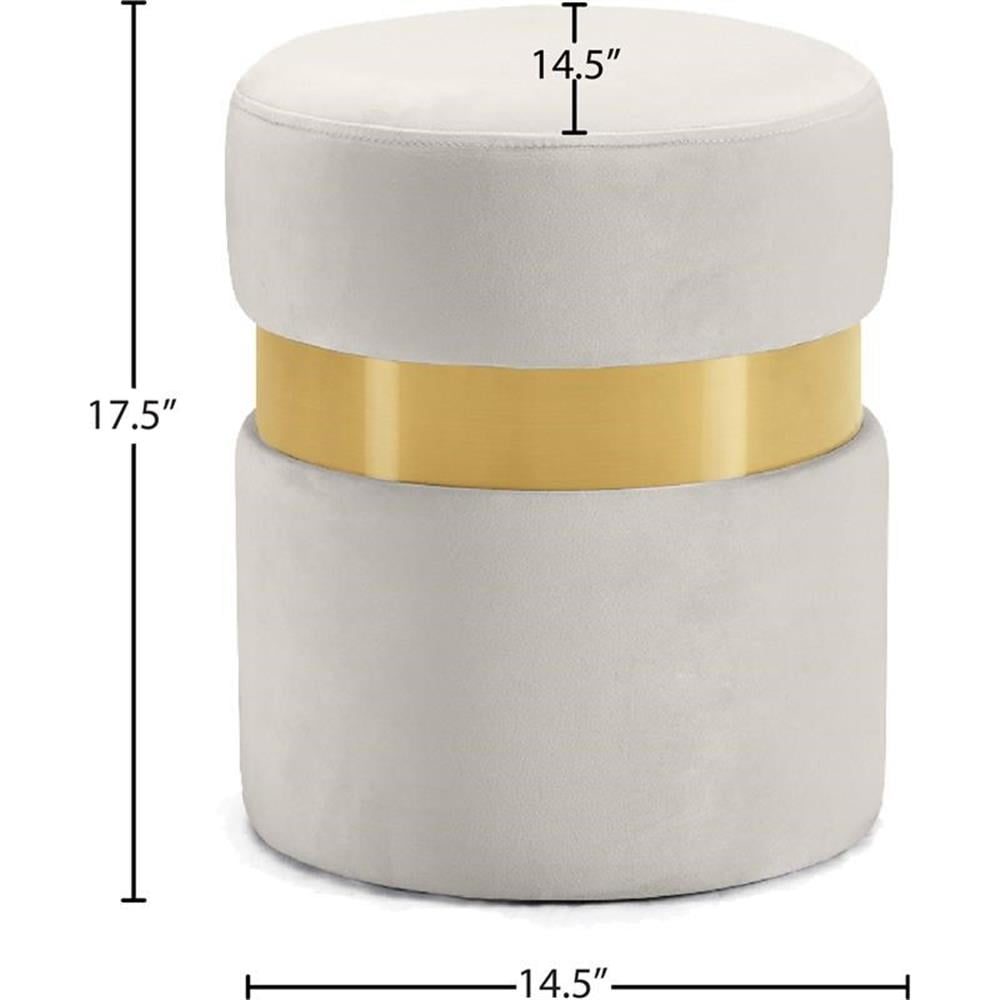 Maklaine Velvet Cream Ottoman Round Upholstered Contemporary 14.5" Assembled