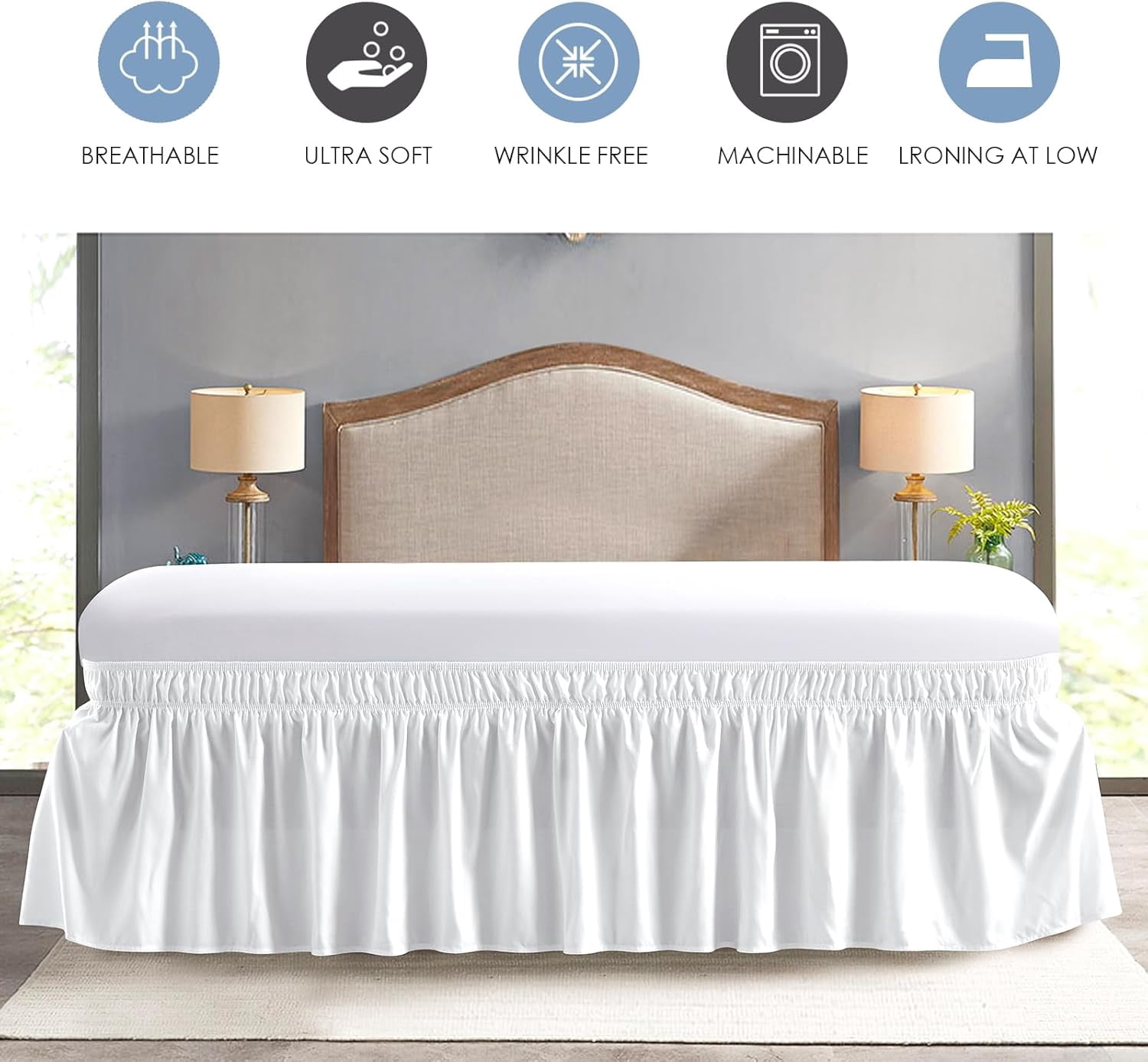Pure Dreams Wrap Around Dust Ruffle Bed Skirt, 100% Microfiber, 15 Inch Drop, Easy Fit Elastic Strap- Burgundy Twin Size