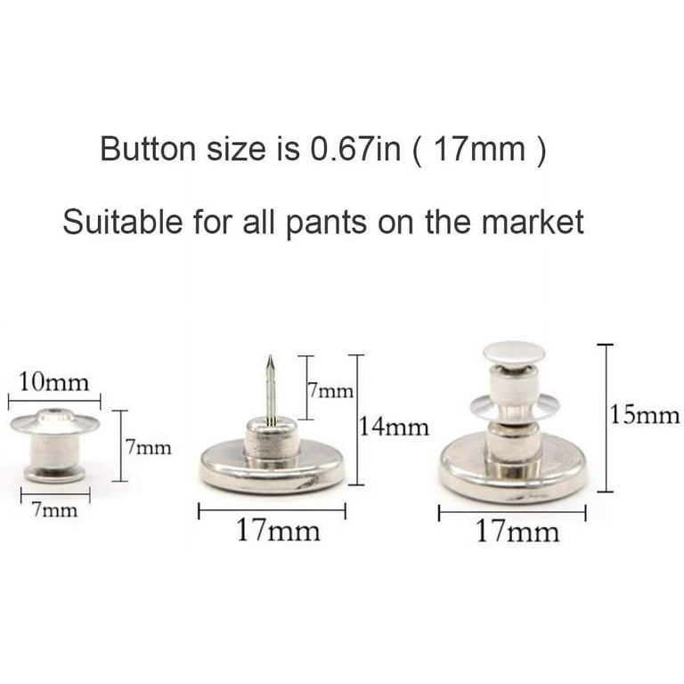Jeans Button No Sew Metal Instant Jean Button Pins Detachable and  Adjustable Replacement Jean Buttons with Rivets and Metal Base for Pant,  Denims