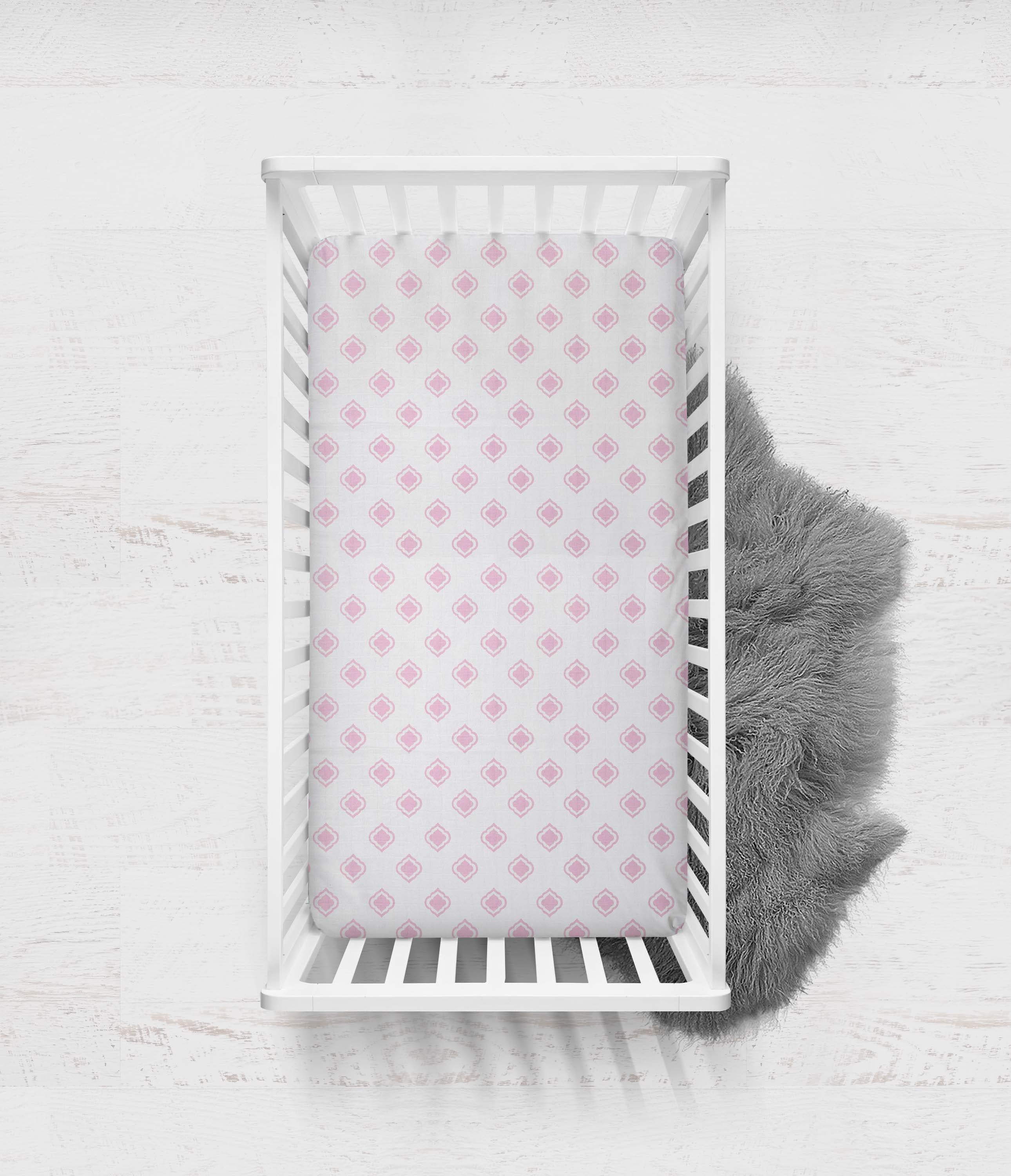 Bacati - Morocan Tiles Crib/Toddler Bed Fitted Sheets 100% Cotton Muslin 2 Pack, Pink