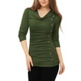 thumbnail image 2 of Top acanalado Allegra K con botones y mangas largas Cuello vuelto para mujer Verde S, 2 of 5