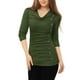 thumbnail image 2 of Top acanalado Allegra K con botones y mangas largas Cuello vuelto para mujer Verde S, 2 of 5