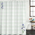 thumbnail image 2 of Blue Spring Floral Shower Curtain, Waterproof Shower Curtains for Bathroom, Watercolor Teal Plaid Summer Botanical Washable Fabric Bathtub Curtain Set Bath Decor with 12 Hooks 48"x72", 2 of 8
