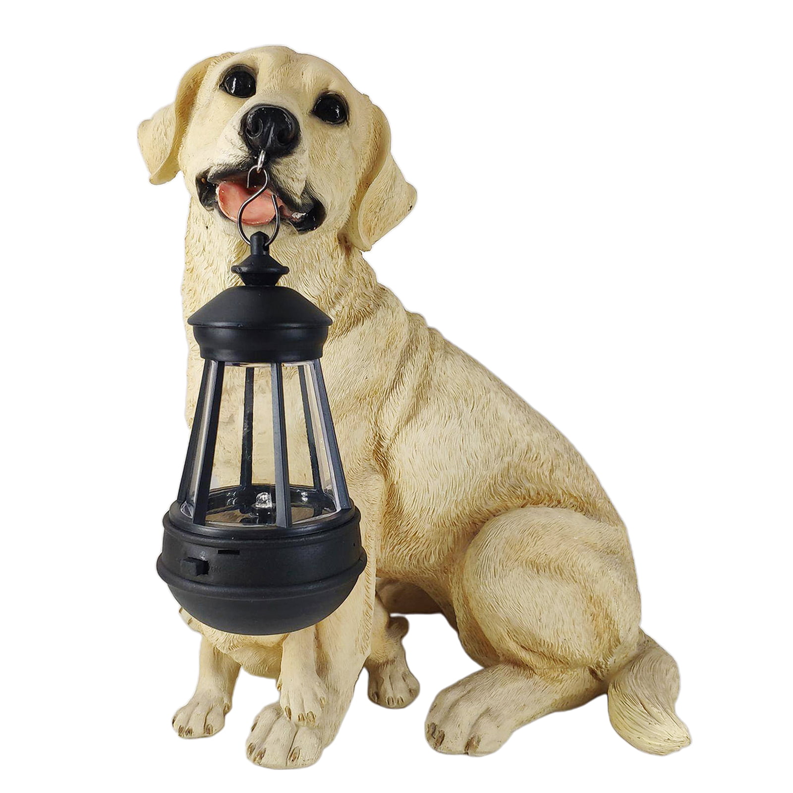 Boy child yellow lab dog puppy outdoor statue lantern LED path SOLAR light lamp 