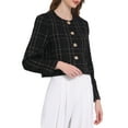 thumbnail image 4 of INSPIRE CHIC Women's Plaid Collarless Button Front Crop Tweed Blazer Jacket S Black, 4 of 4