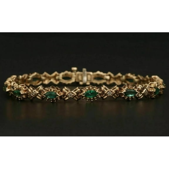 8CT Marquise Cut Lab Created Green Emerald Tennis Bracelet 14K Rose Gold Plated