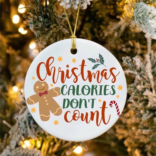 Adornos colgantes navideños, colgante redondo con forma de hombre de jengibre, las calorías no cuentan, adornos colgantes de acrílico para árbol de Navidad, regalo para familiares y amigos (A)
