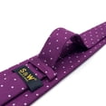 thumbnail image 6 of Dotty Necktie and Pocket Square Set for Men Dark Magenta Purple Plum White Dots Mens Tie Extra Long 63", 6 of 7