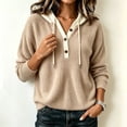 thumbnail image 5 of TtopsQueen Women Ribbed Knit Hooded Sweater, Henley Button Placket Contrast Hood Drawstring Pullover, Drop Shoulder Long Sleeve Relaxed Fit Warm Knitwear for Fall Winter Daily Wear Khaki,XXXXL, 5 of 5