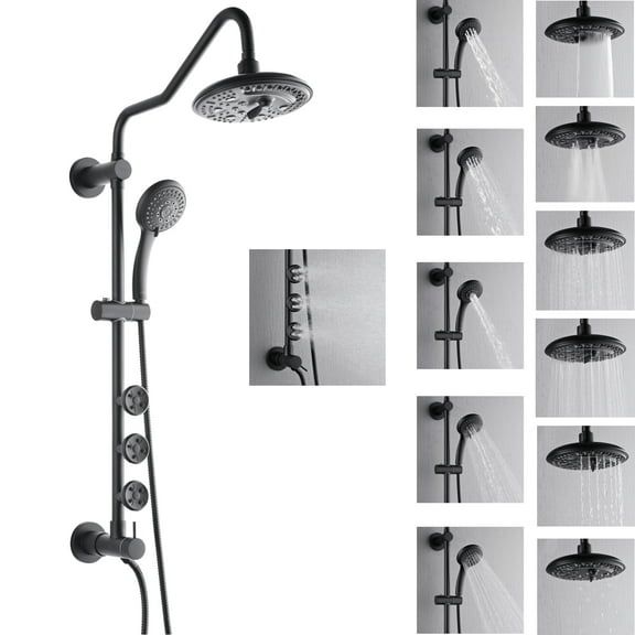 Forno Acqua AcquaSPA Retrofit Shower, Overhead Rainfall, 8 Inch Shower Head, Handheld Shower Head, Body Jets, 6 Way Diverter, Matte Black Finish, 2.5 GPM Flow Rate