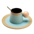 thumbnail image 1 of Juegos de tazas de cerámica, color degradado con asas esféricas de madera., 1 of 5