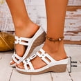 thumbnail image 4 of Women Casual Shoes Platform Wedge Sandals for Women 2026 Dressy Summer Strappy Open Toe Shiny Chunky Wedges Heel Hollow Out Slip On Sandals Comfortable Casual Walking, 4 of 7