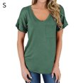 thumbnail image 1 of Camiseta de mujer con cuello en V, manga corta, bolsillo, blusa, top informal de verano, verde oscuro, S seitruly AP001345-21, 1 of 5