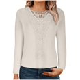 thumbnail image 2 of Free Shipping Long Sleeve Shirt for Women 2025 Fall Solid Lace Patchwork Hollow Out Crew Neck Top Casual Trendy Crochet Knit Blouses, 2 of 6