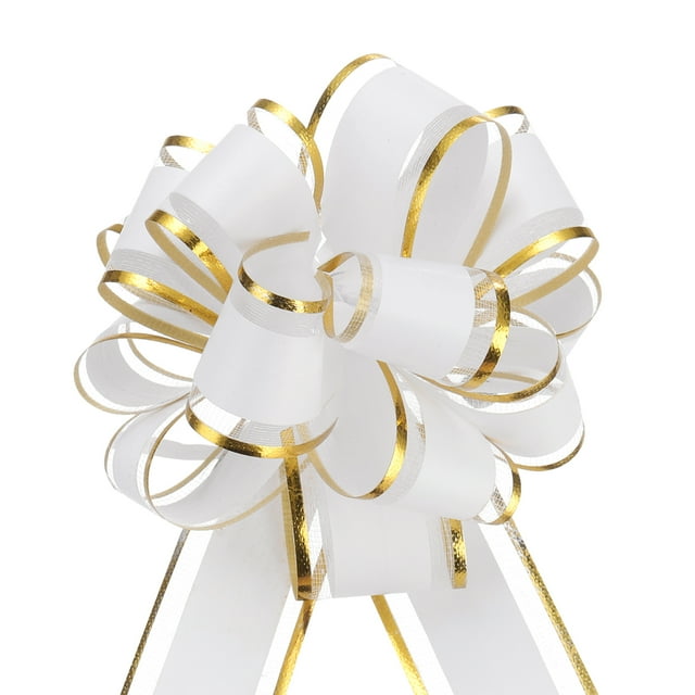 10 piezas de lazo grande de 4 pulgadas con borde dorado, cintas de organza para envolver regalos de coche para Navidad, blanco