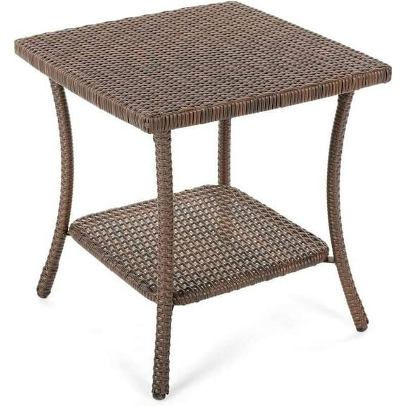 Leisure Collection Outdoor Garden Patio Furniture End Table, Dark Brown
