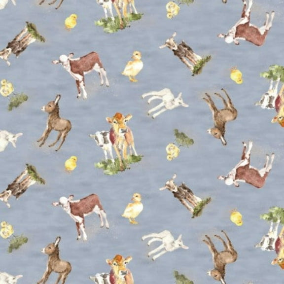 Farm Life Baby Animals Slate Fabric