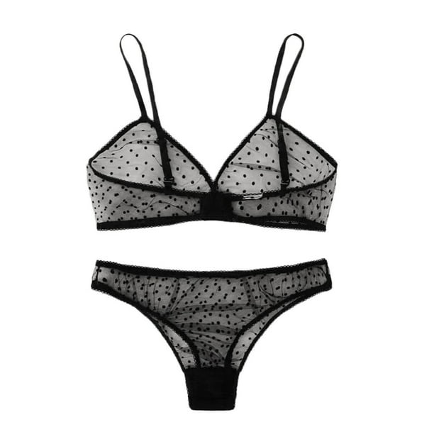 Lingerie for Women Underwire Bra Panty Thong Underwear Set Black S-2XL 