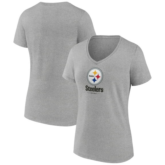 Women's Gray Pittsburgh Steelers Logo Team Lockup V-Neck T-Shirt