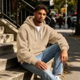 thumbnail image 7 of Pullover Hoodies for Men Polar Fleece Quarter Zip Up Drop Shoulder Sweatshirt Men Drawstring Hooded Street Fashion Pullovers, 7 of 7