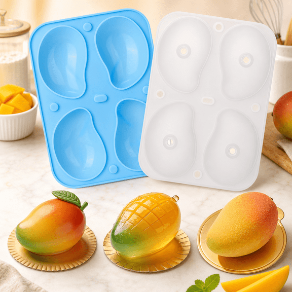 Mango‑Shaped Silicone Cake Mold – 4‑Cavity Baking Pan for Pudding, Ice Cream, Mousse, and Chocolate Desserts