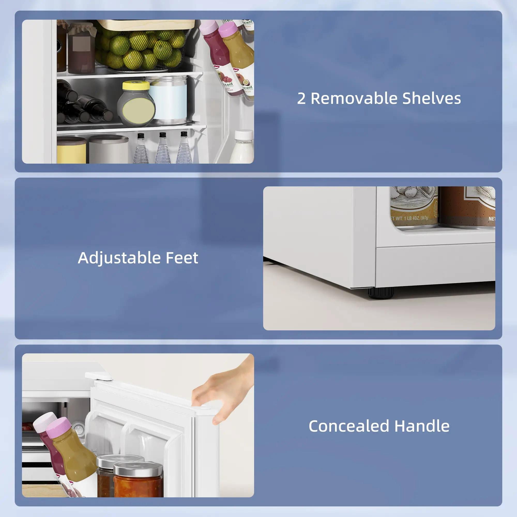 Resenkos 2.5 Cu.Ft Mini Fridge, Single Door Compact Refrigerator with Freezer, Reversible Door, White