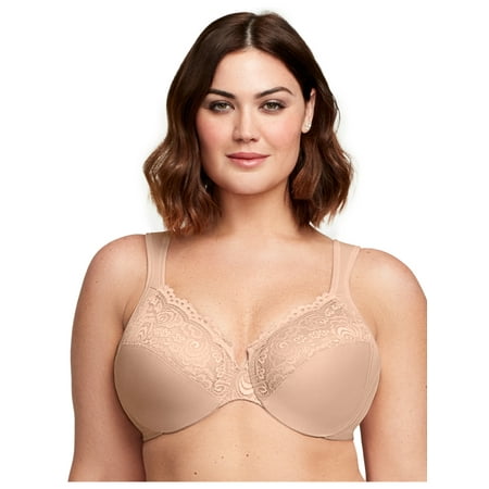 

Glamorise Full Figure Plus Size Low Cut WonderWire Lace Bra Underwire #1240