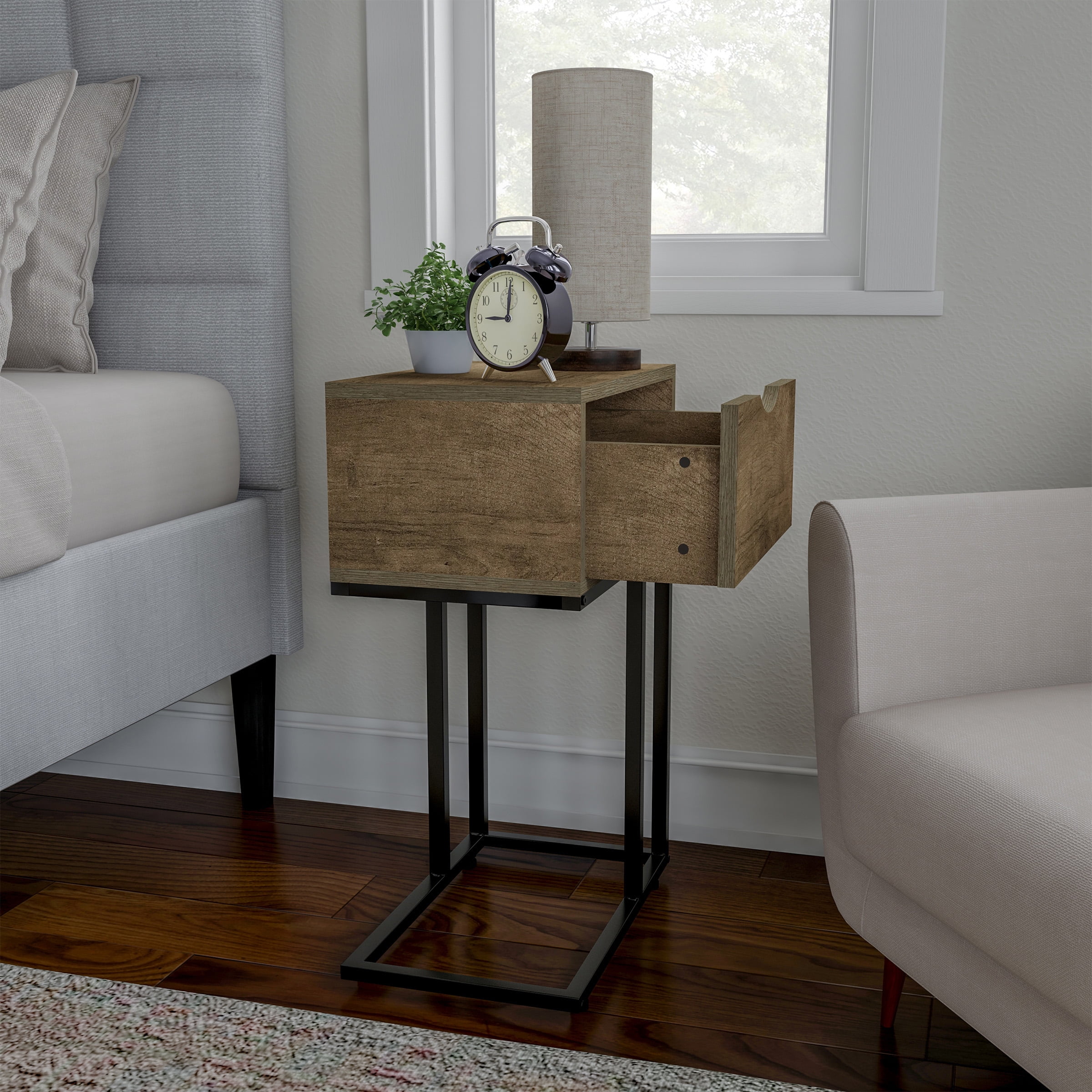 gezagvoerder verkopen diefstal Sofa Side Table- C Shaped End Table with Storage Drawer, Modern Farmhouse  or Rustic Style Laptop Tray, Slide Under Couch or Bed by Lavish Home (Gray)  - Walmart.com