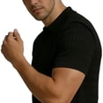 thumbnail image 6 of Men's Casual Short Sleeve Button Down Shirt, Knit Lapel Shirt With Breathable Fabric, Solid Color Regular Fit, Casual Daily Vacation Beach Wedding, Stylish Menswear | Zenithor,Black L, 6 of 6