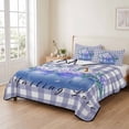 thumbnail image 2 of Twin Quilt Set 68''x86'', Blue Flower Lightweight Summer Bedspread Coverlet Set with 2 Pillow Shams, Green Leaves Rustic Plaid Purple Breathable All Season Quilt Bedding for Dorm/Bedroom, 2 of 9