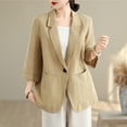 thumbnail image 2 of XUNKUSGA Cutton Linen Blazer Women Casual 3/4 Sleeve Work Jacket Lightweight Business Casual Jackets Tops Notch Lapel One Button Suit Coat Jackets, 2 of 4