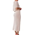 thumbnail image 6 of Douhoow 2 Piece Women Knitted Beach Outfits Set Summer Hollow Out Short Sleeve Lapel Crop Top Shirts + Long Skirts, 6 of 8