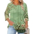 thumbnail image 3 of Hauts pour Femmes à Manches 3/4, Blouse Plissée à Col Ras du Cou, Tunique Décontractée et de Travail pour Grande Taille, 3 of 5