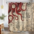 thumbnail image 2 of Vintage Nautical Octopus Shower Curtain Navy Blue Mermaid Funny Ocean Kraken Shower Curtains for Bathroom Anchor Coastal Map Waterproof Fabric Bath Curtain Decor with Hooks 72 x 72, 2 of 7