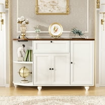 Homieasy Kitchen Sideboard Cabinet Buffet Table with Power Outlets, 55"Coffee Bar Cabinet with Drawer, Wine Rack/Shelves, for Living Room Entryway,White and Brown