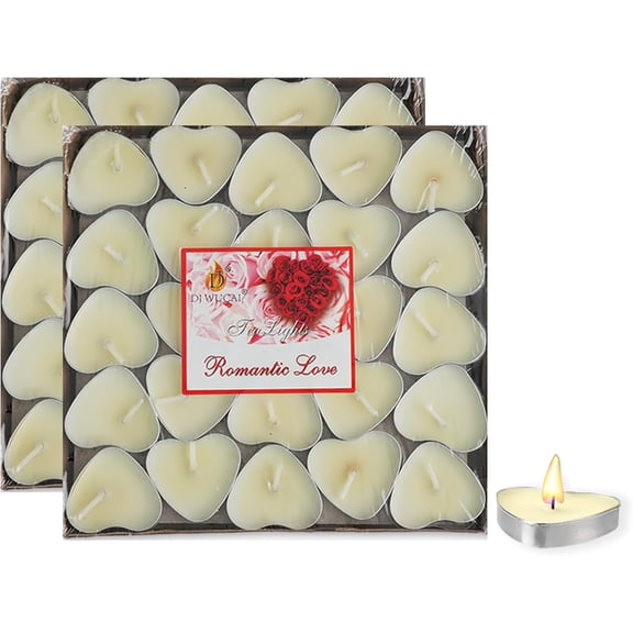 TPBSITNS 100 Pack Tea Lights Candles, Heart Shape Tea Candles Votive Candle Mini Bulk Smokeless Tealight Candlestick for Valentine's Day Wedding Anniversary Christmas Decoration(White)