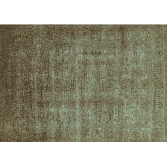 Ahgly Company Machine Washable Indoor Rectangle Oriental Turquoise Blue Industrial Area Rugs, 8' x 12'