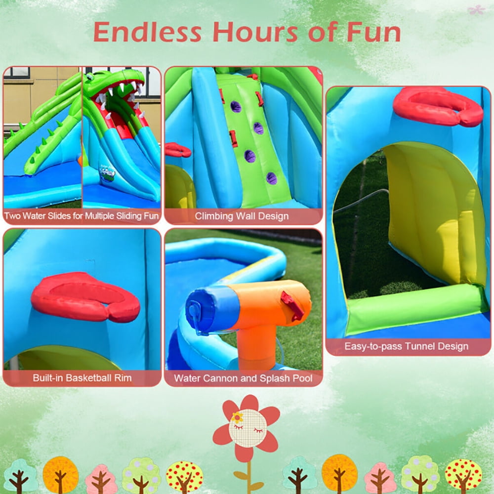 Aimee Lii Crocodile Themed Inflatable Dual Slide Bounce House without Blower, Playhouse for Kids Outdoor Aimee Lii Crocodile Themed Inflatable Dual Slide Bounce House without Blower, Playhouse for Kids Outdoor