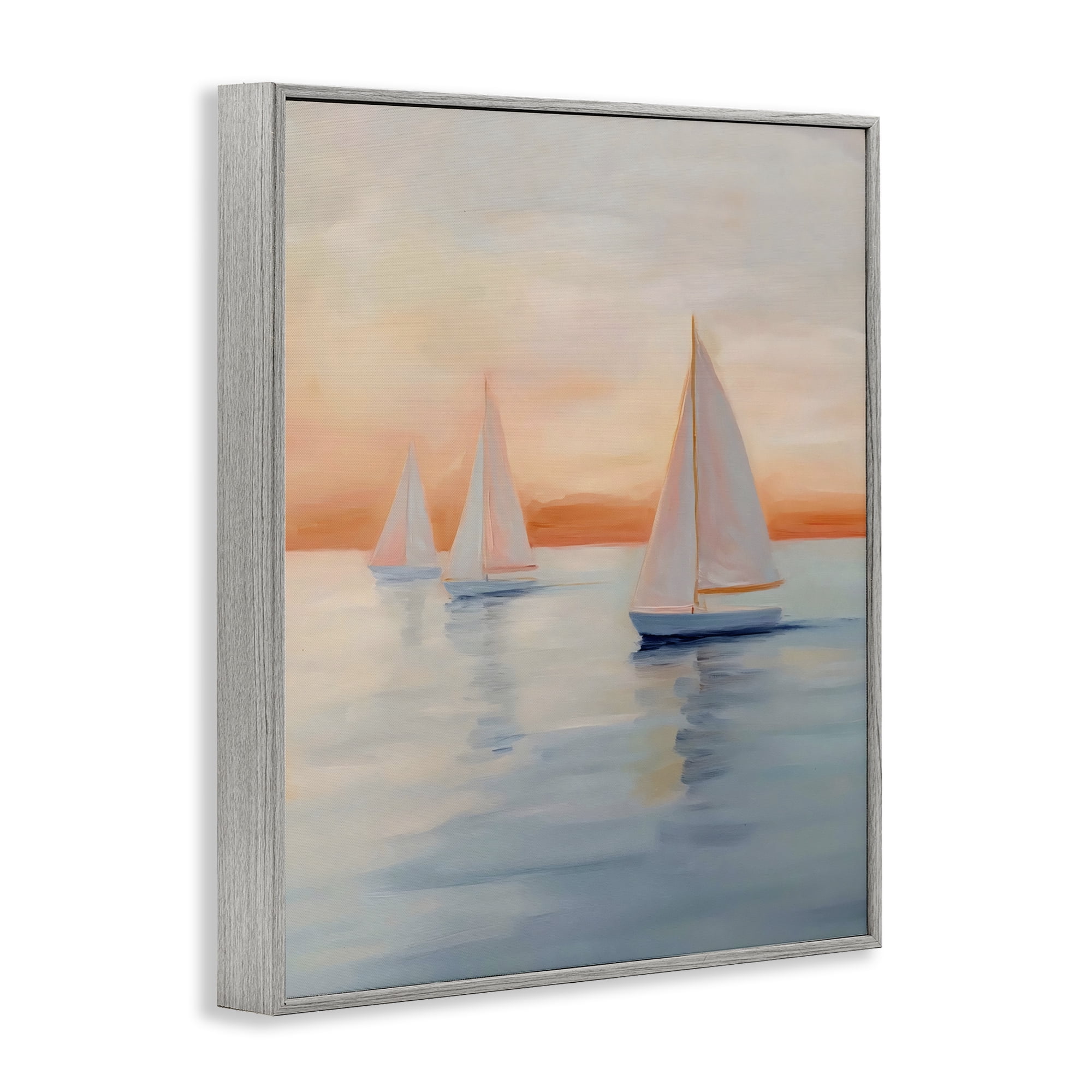 Stupell Industries Sunset Sailboats Over Calm Sea Gray Framed Giclee Art, design by Creative Studio