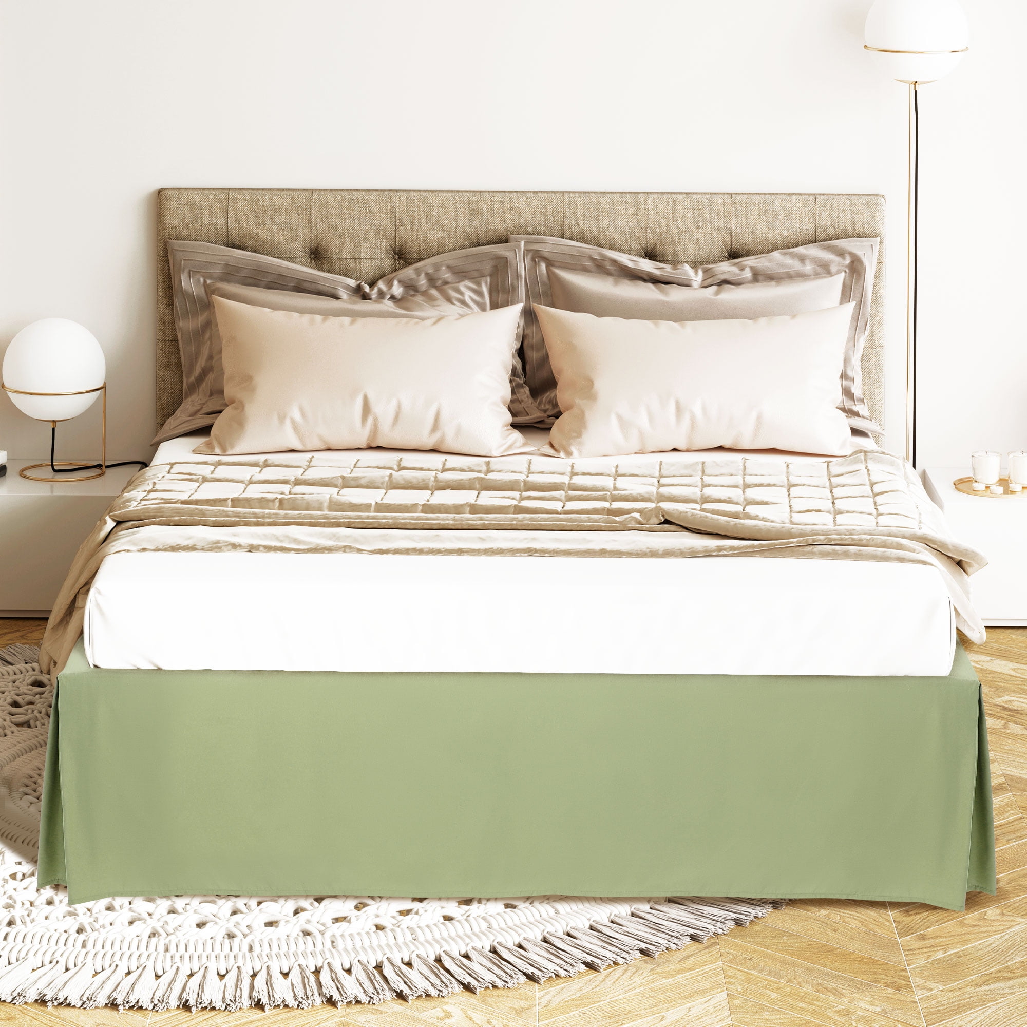Unique Bargains 16" Drop Pleated Brushed Bed Skirt King Olive Green