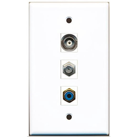 RiteAV - 1 Port RCA Blue and 1 Port Coax Cable TV- F-Type and 1 Port BNC Wall Plate