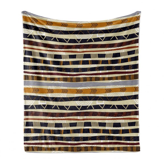 Abstract Soft Flannel Fleece Throw Blanket, Ethnic Style Geometric Forms Striped Pattern on Bold Earth Tones Print, Cozy Plush for Indoor and Outdoor Use, 50" x 70", Multicolor, by Ambesonne
